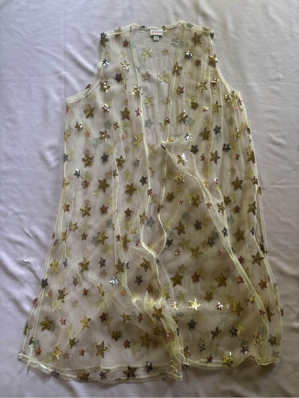 LuLaRoe Sheer Star Sequin Joy Vest - Cream with Metallic Stars *RARE FIND*